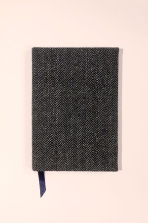 A5 Fabric Covered Navy Herringbone Wool Plain Page Notebook