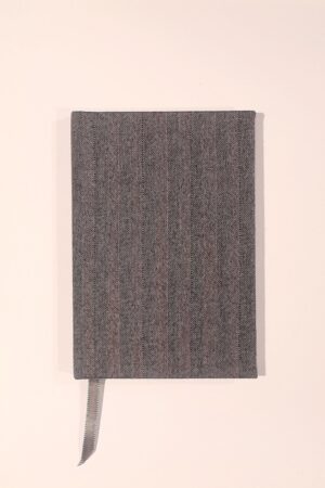 A5 Fabric Covered Grey & Blue Stripe Plain Page Notebook