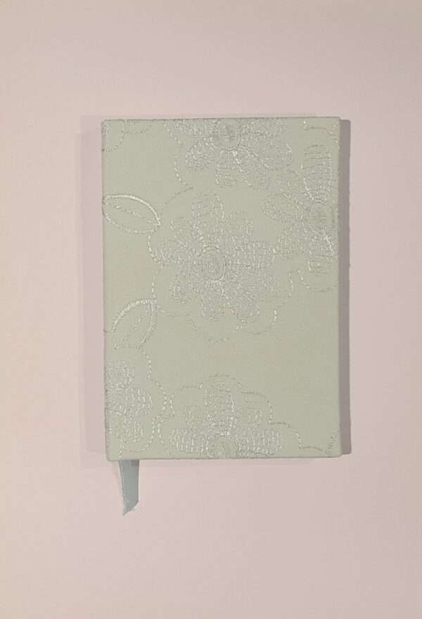 A5 Fabric Covered Mint Green Embroidered Plain Page Notebook - Image 6