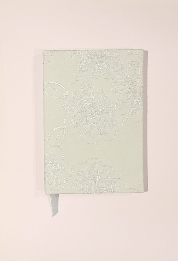 A5 Fabric Covered Mint Green Embroidered Plain Page Notebook