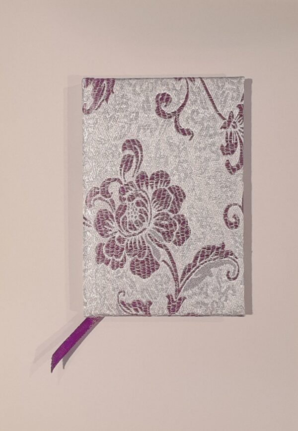 A5 Fabric Covered Purple and Silver Chinese Silk Plain Page Notebook