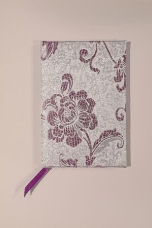 A5 Fabric Covered Purple and Silver Chinese Silk Plain Page Notebook