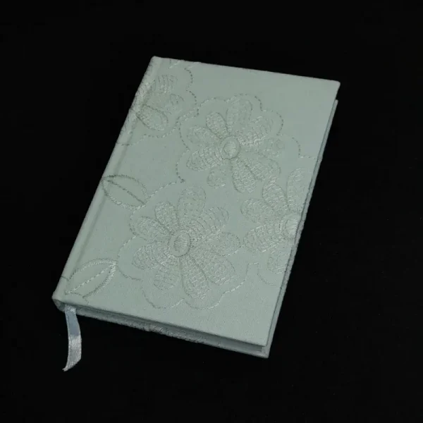 A5 Fabric Covered Mint Green Embroidered Plain Page Notebook - Image 2