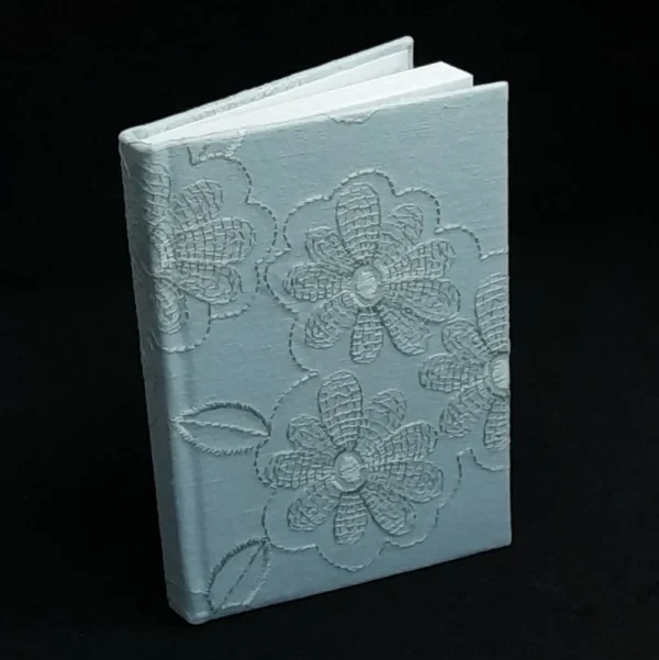 A5 Fabric Covered Mint Green Embroidered Plain Page Notebook