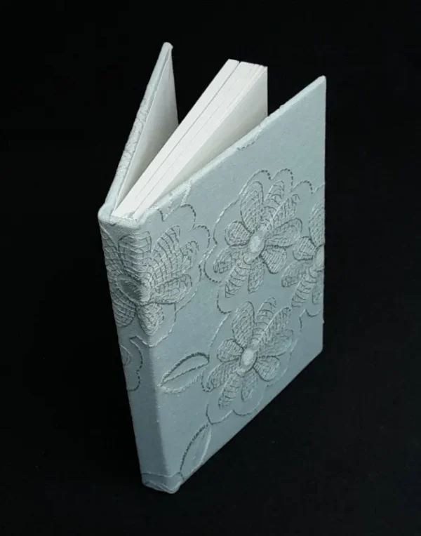 A5 Fabric Covered Mint Green Embroidered Plain Page Notebook - Image 5