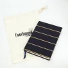 A5 Fabric Covered Navy Wide Stripe Plain Page Notebook - Image 2