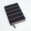 A5 Fabric Covered Navy Wide Stripe Plain Page Notebook - Image 3
