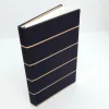 A5 Fabric Covered Navy Wide Stripe Plain Page Notebook